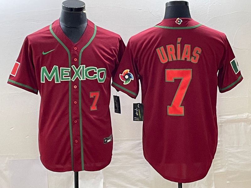 Men 2023 World Cub Mexico 7 Urias Red orange Nike MLB Jersey3